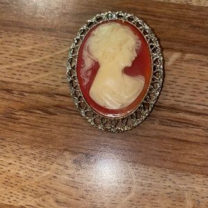 Vintage Oval Coral Lady Brooch